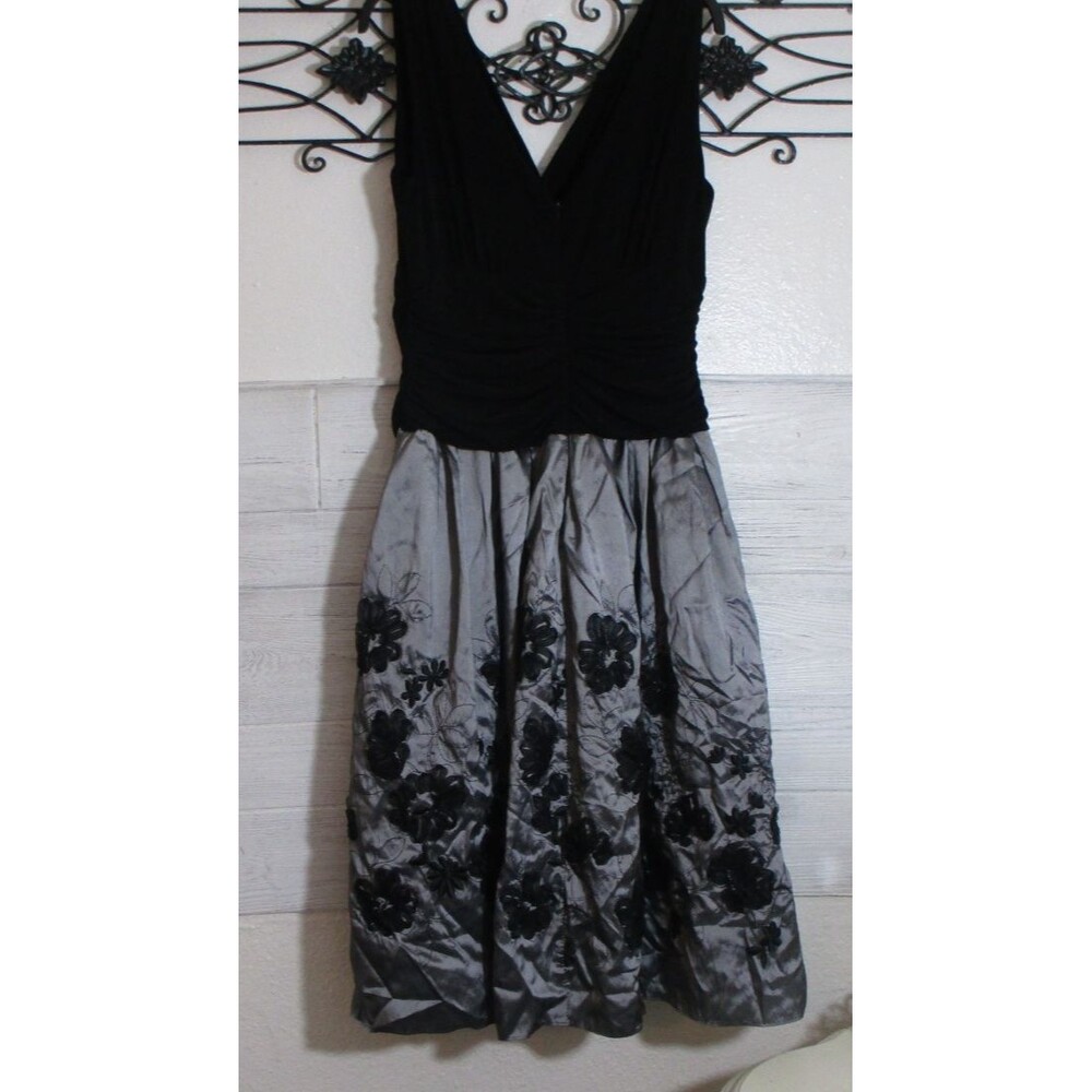 VTG Y2K SL FASHIONS size 16 STRETCH JERSEY BODICE SOUTACHE TAFFETA SKIRT DRESS - Picture 2 of 5